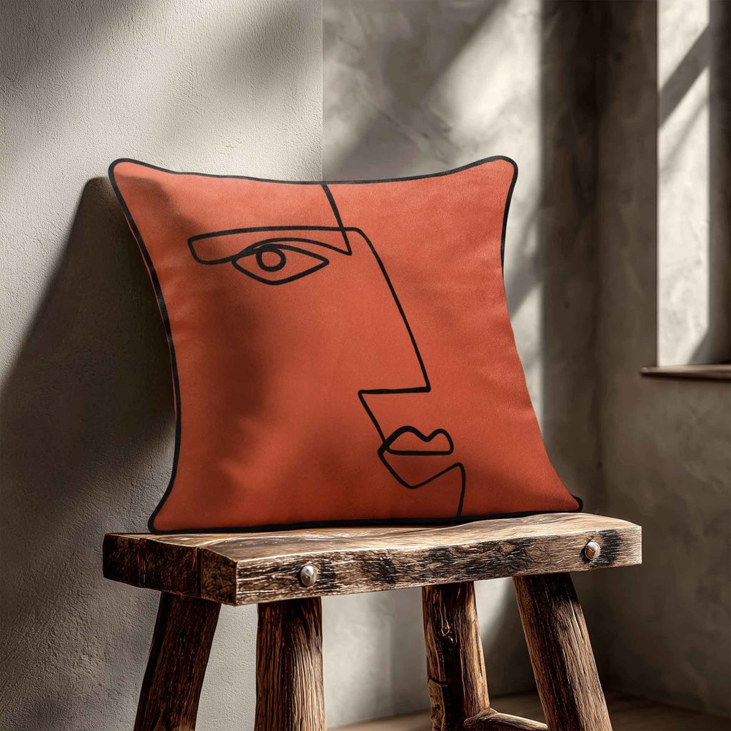 Angular Face | Sustainable Velvet Cushion - Burnt Ochre 40 x 40 cm Standard by Izabela Peters