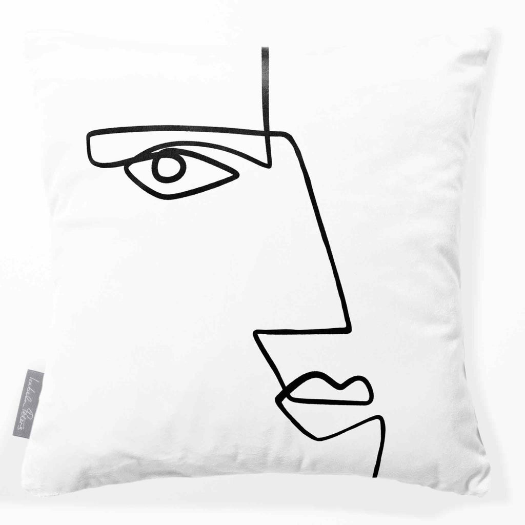 Angular Face | Sustainable Velvet Cushion - White & Black 40 x 40 cm Smooth by Izabela Peters