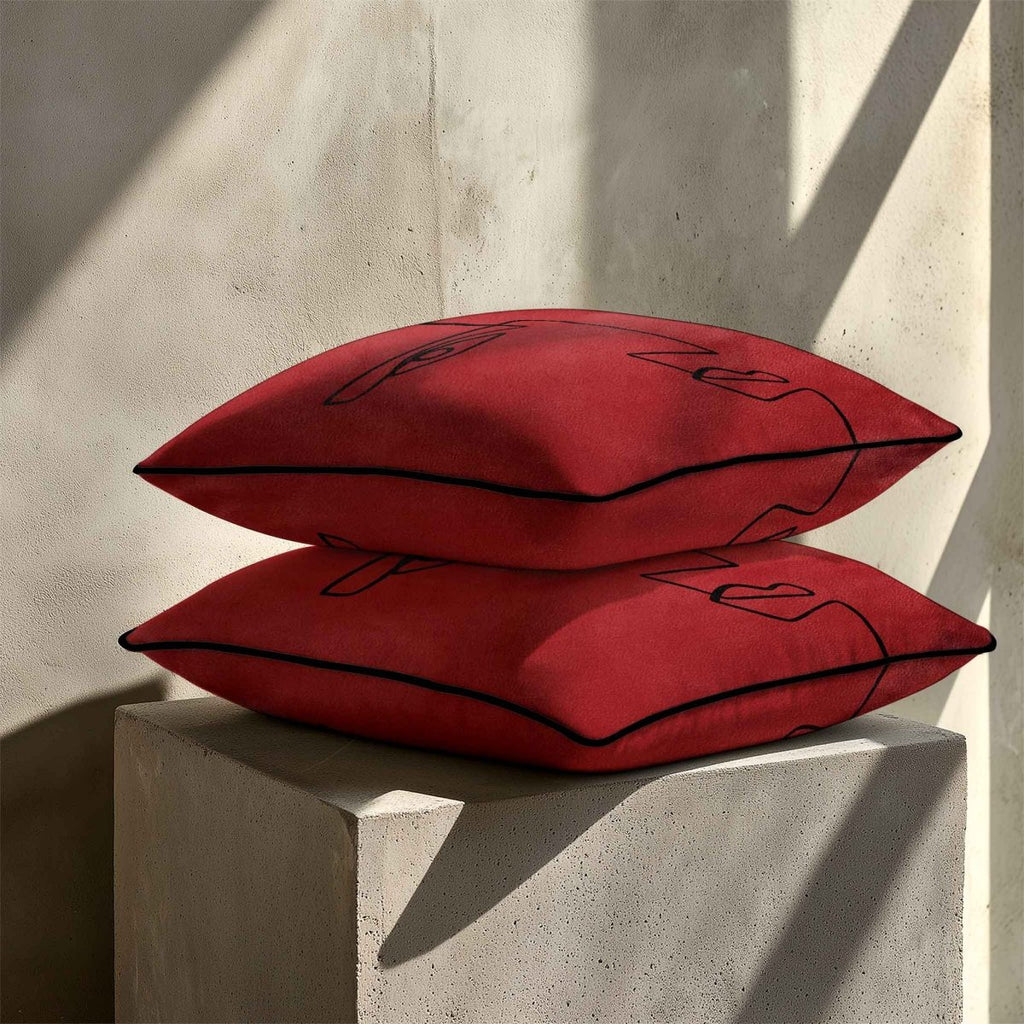 Angular Face | Sustainable Velvet Cushion - Crimson Muse 40 x 40 cm Standard by Izabela Peters
