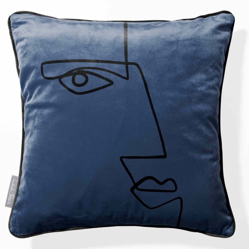 Angular Face | Sustainable Velvet Cushion - Petrol Blue 40 x 40 cm Piped by Izabela Peters