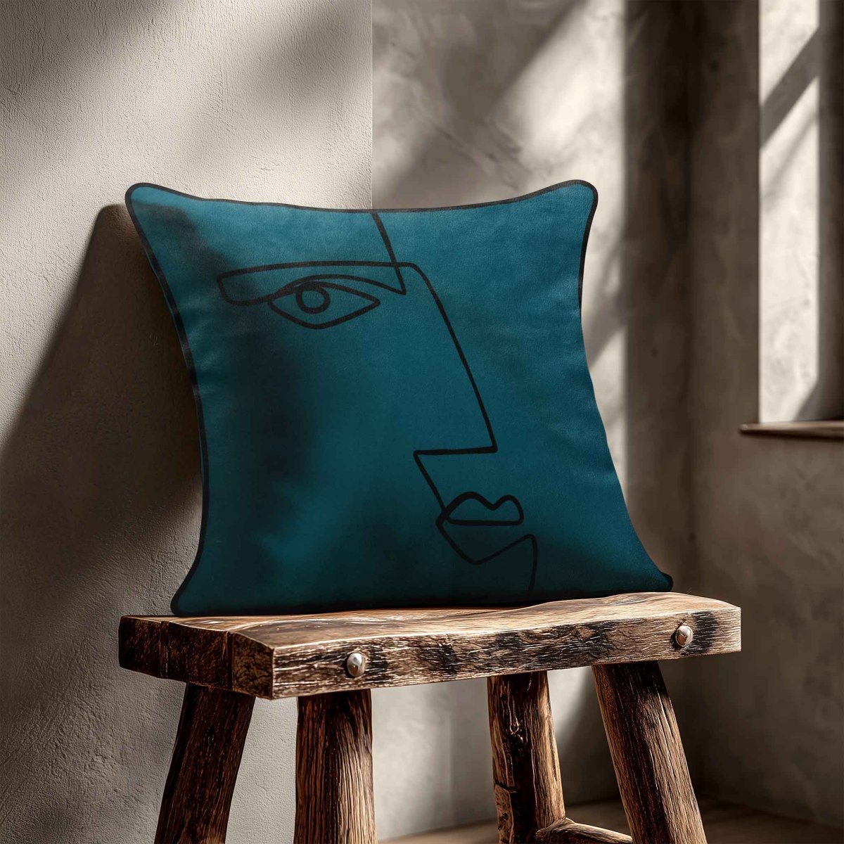 Angular Face | Sustainable Velvet Cushion - Teal 40 x 40 cm Standard by Izabela Peters