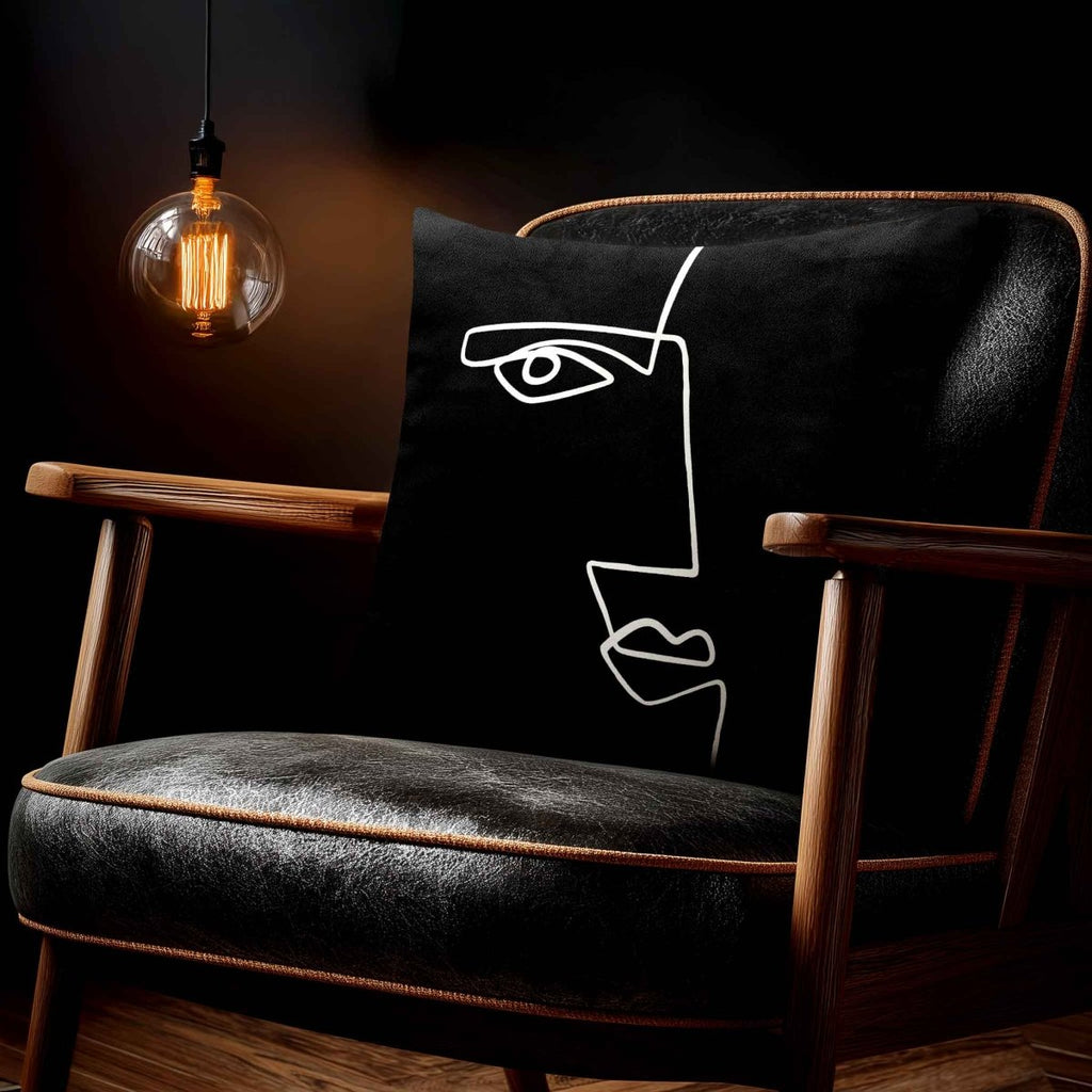 Angular Face | Sustainable Velvet Cushion - Black & White 40 x 40 cm Standard by Izabela Peters