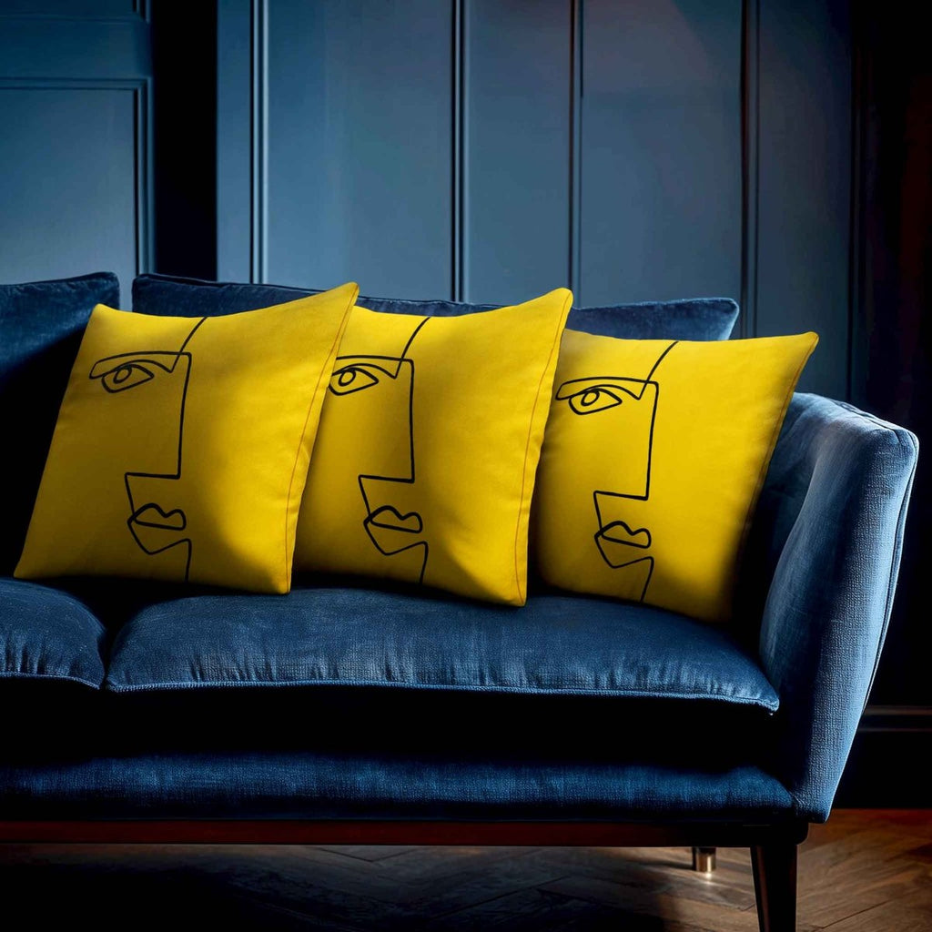 Angular Face | Sustainable Velvet Cushion - Mustard Ochre 40 x 40 cm Standard by Izabela Peters