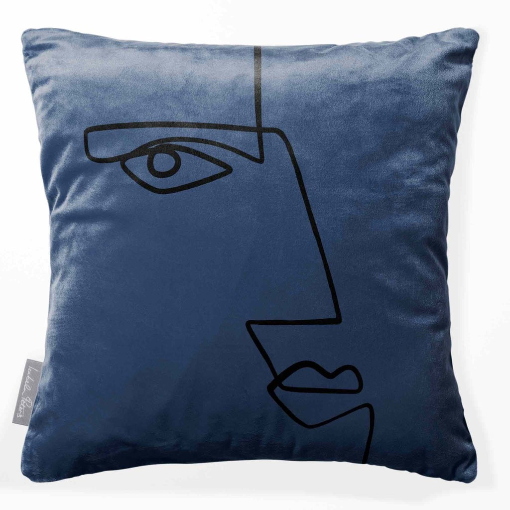 Angular Face | Sustainable Velvet Cushion - Petrol Blue 40 x 40 cm Smooth by Izabela Peters