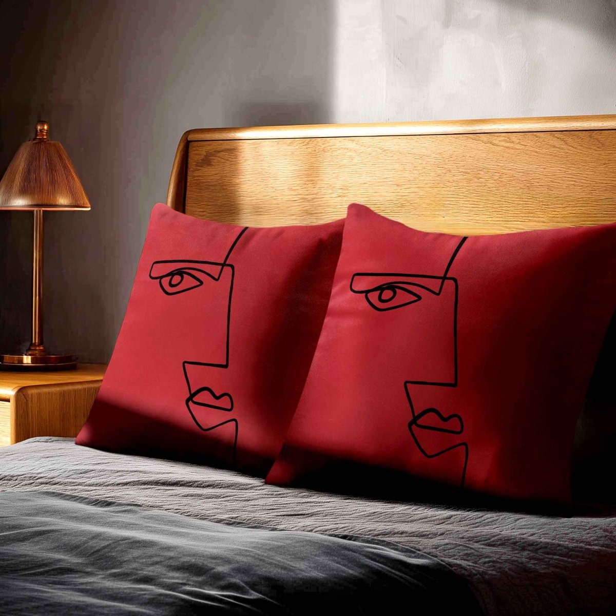 Angular Face | Sustainable Velvet Cushion - Crimson Muse 40 x 40 cm Standard by Izabela Peters