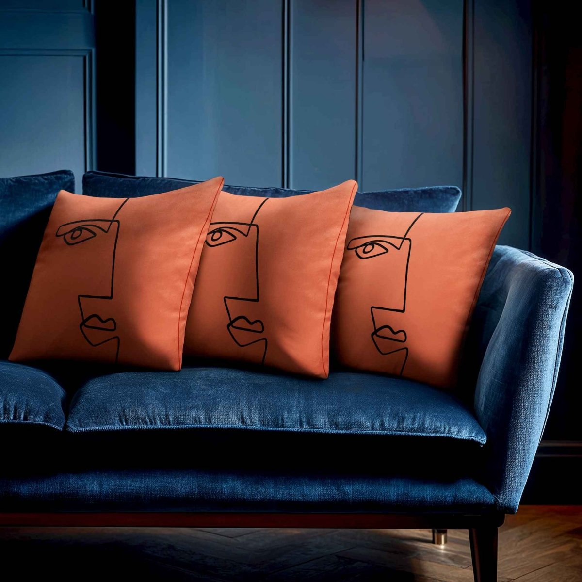 Angular Face | Sustainable Velvet Cushion - Burnt Ochre 40 x 40 cm Standard by Izabela Peters