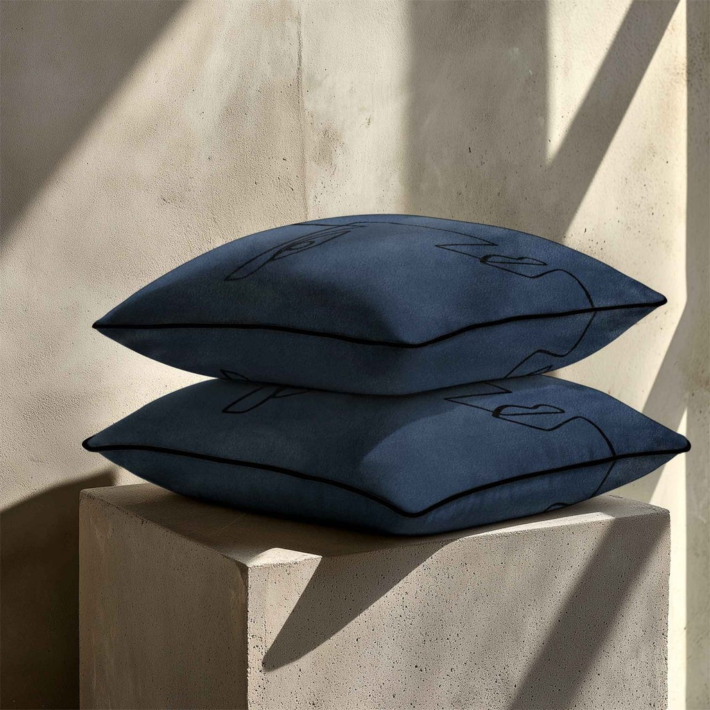 Angular Face | Sustainable Velvet Cushion - Petrol Blue 40 x 40 cm Standard by Izabela Peters