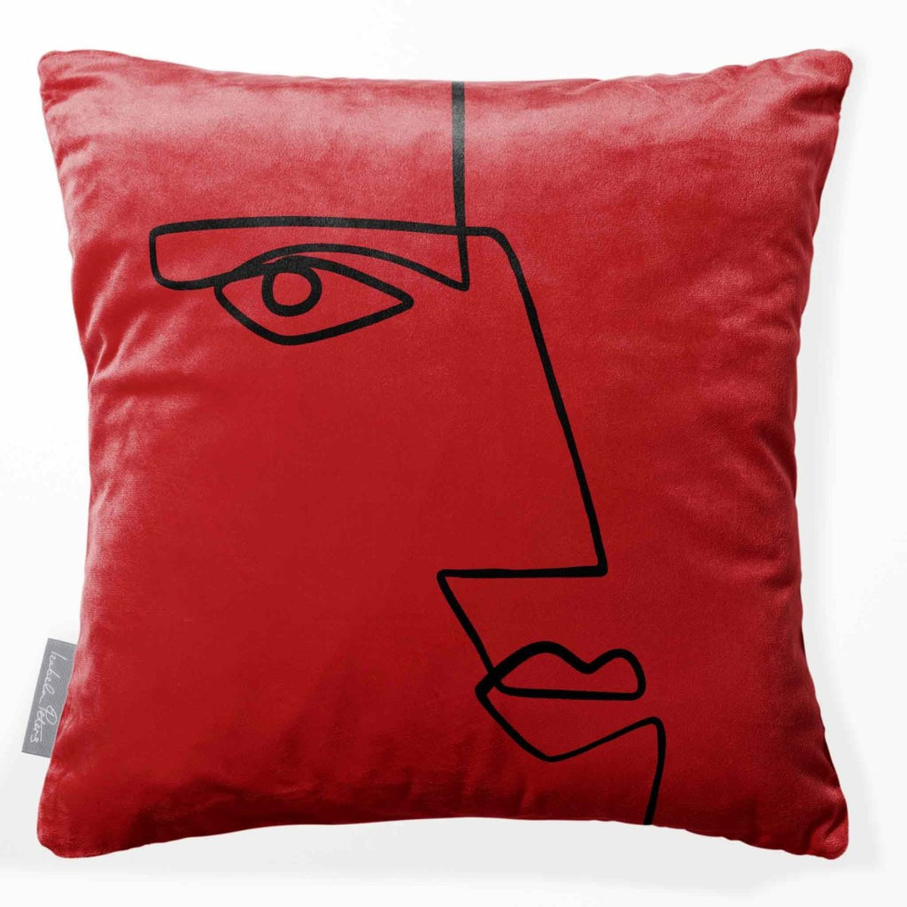 Angular Face | Sustainable Velvet Cushion - Crimson Muse 40 x 40 cm Smooth by Izabela Peters