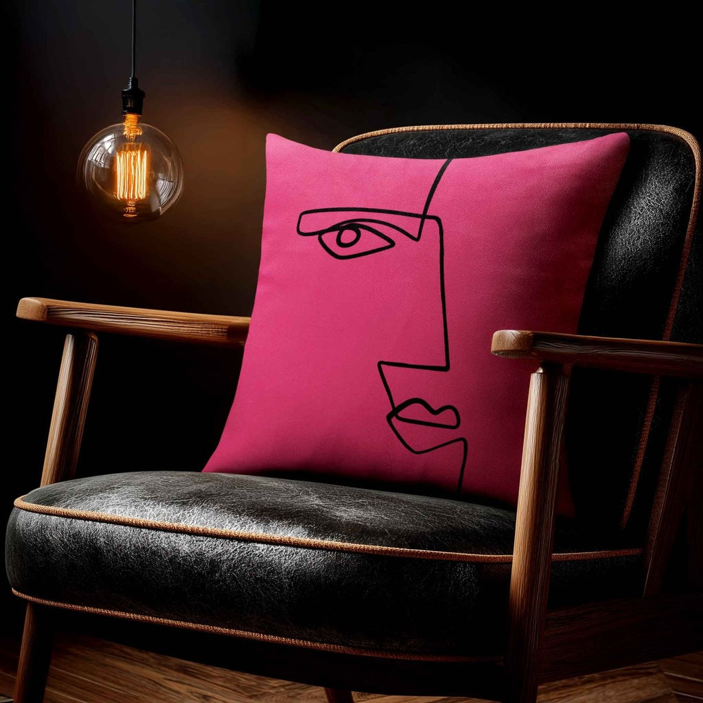 Angular Face | Sustainable Velvet Cushion - Hot Pink 40 x 40 cm Standard by Izabela Peters