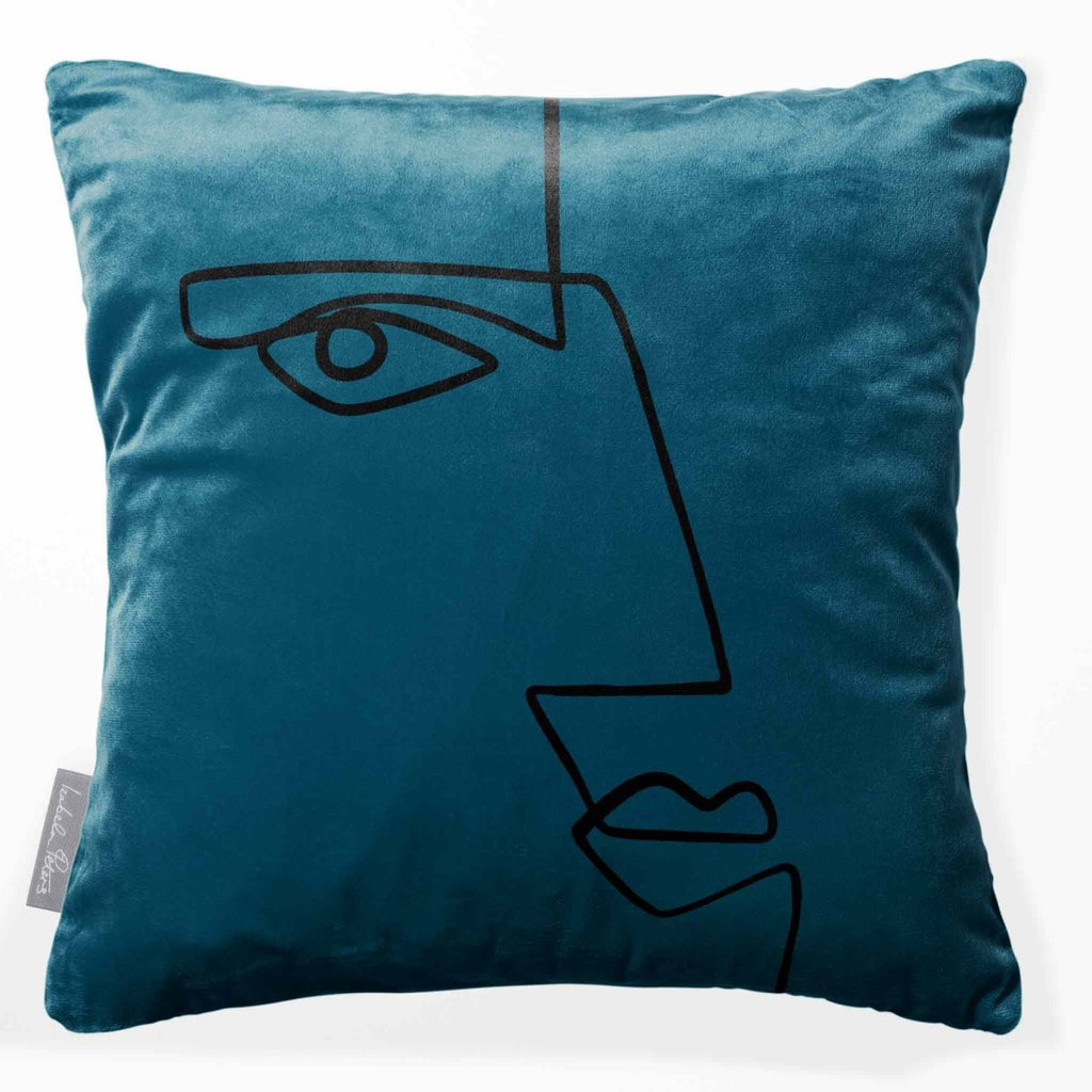 Angular Face | Sustainable Velvet Cushion - Teal 40 x 40 cm Smooth by Izabela Peters