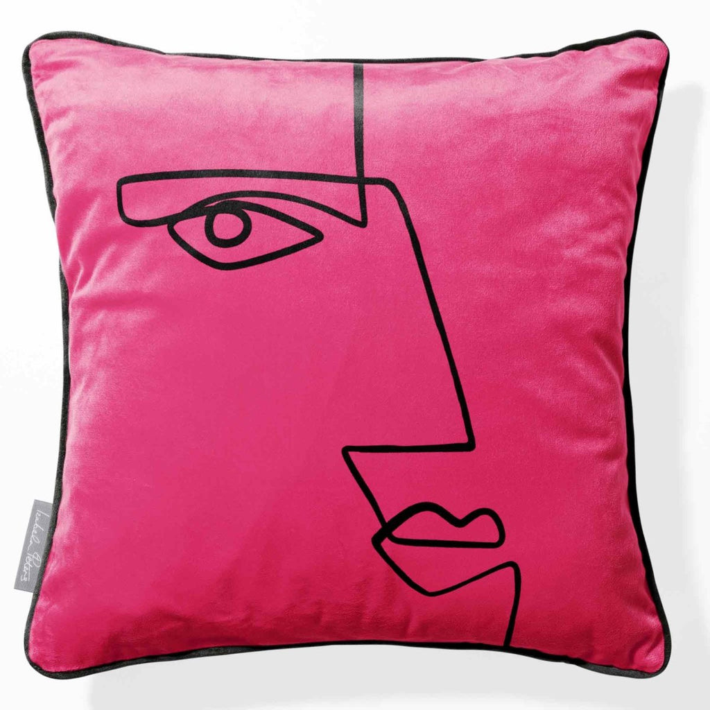 Angular Face | Sustainable Velvet Cushion - Hot Pink 40 x 40 cm Piped by Izabela Peters