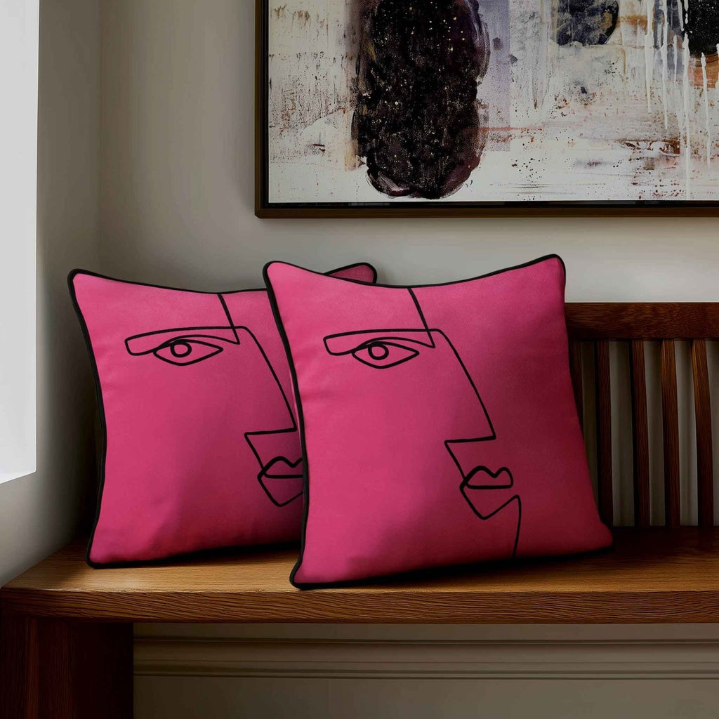 Angular Face | Sustainable Velvet Cushion - Hot Pink 40 x 40 cm Standard by Izabela Peters
