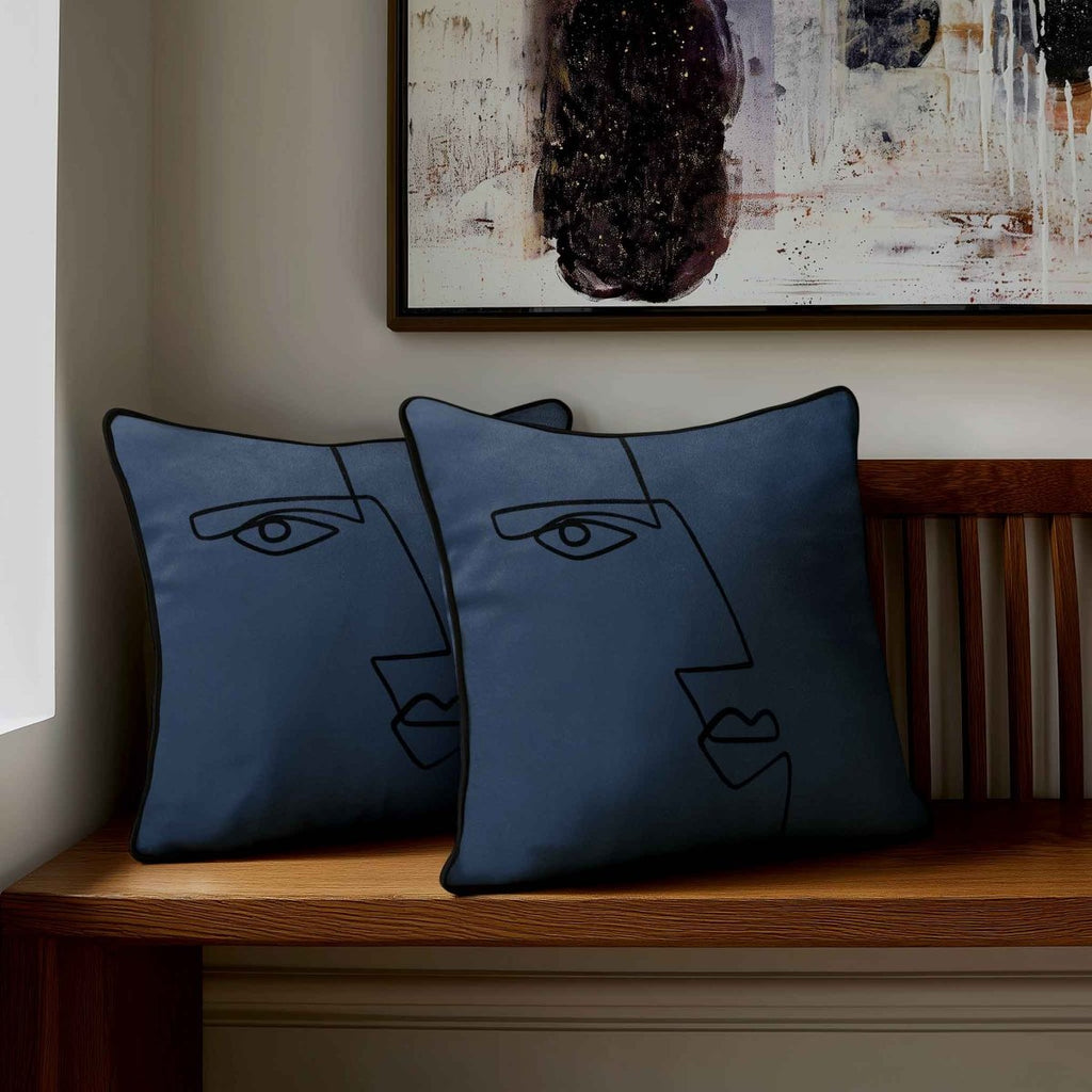 Angular Face | Sustainable Velvet Cushion - Petrol Blue 40 x 40 cm Standard by Izabela Peters