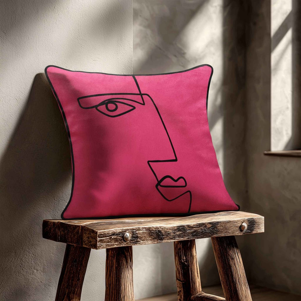 Angular Face | Sustainable Velvet Cushion - Hot Pink 40 x 40 cm Standard by Izabela Peters