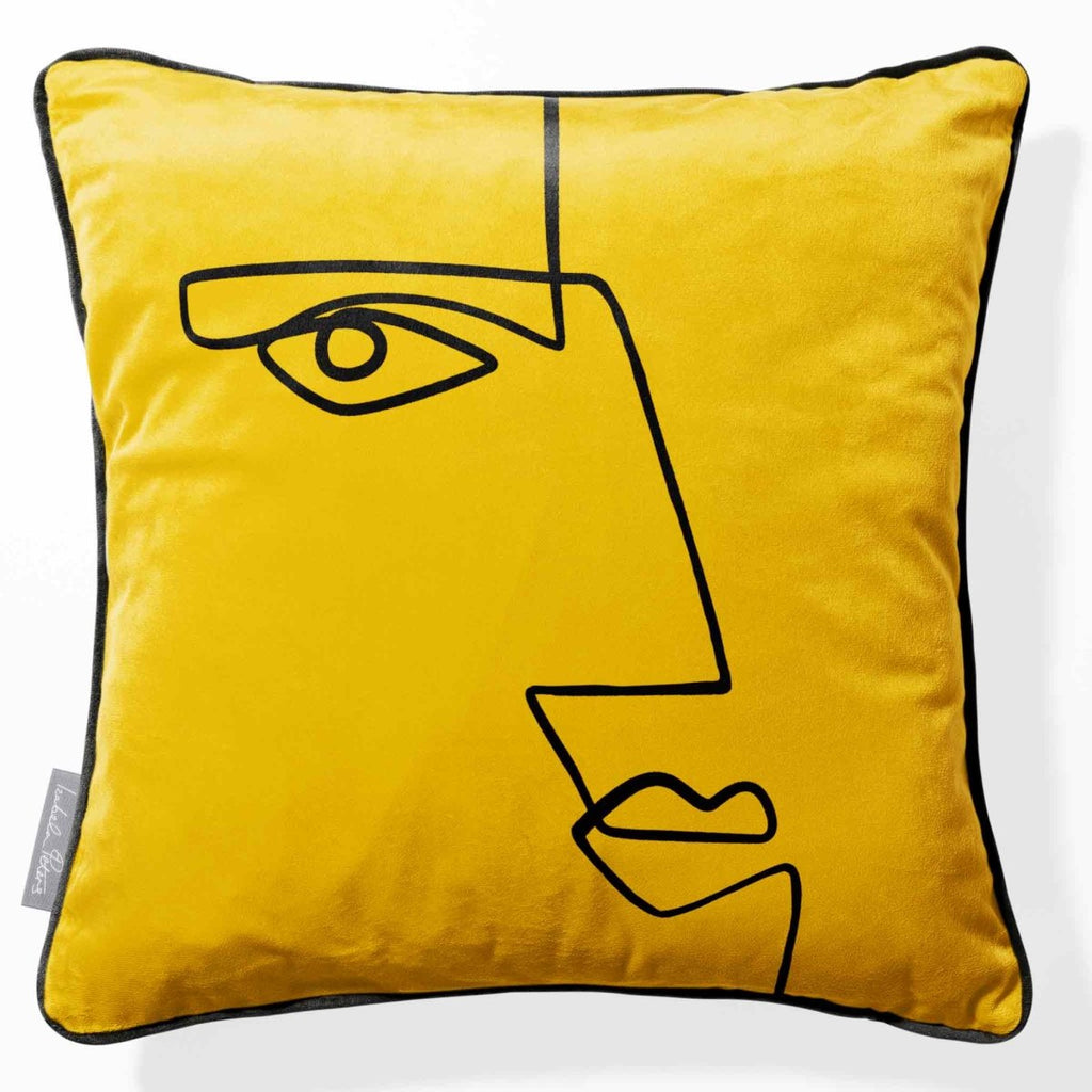 Angular Face | Sustainable Velvet Cushion - Mustard Ochre 40 x 40 cm Piped by Izabela Peters
