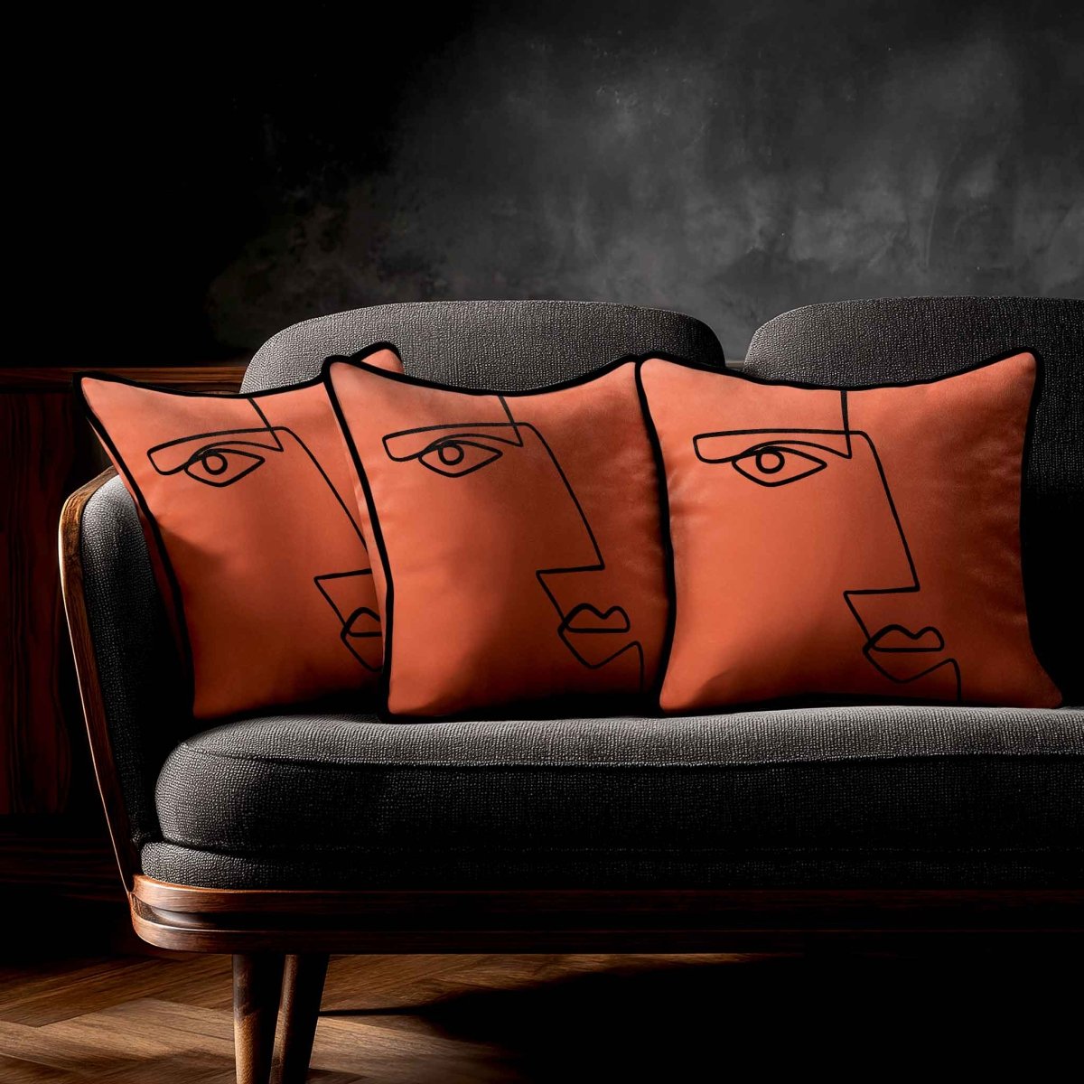 Angular Face | Sustainable Velvet Cushion - Burnt Ochre 40 x 40 cm Standard by Izabela Peters