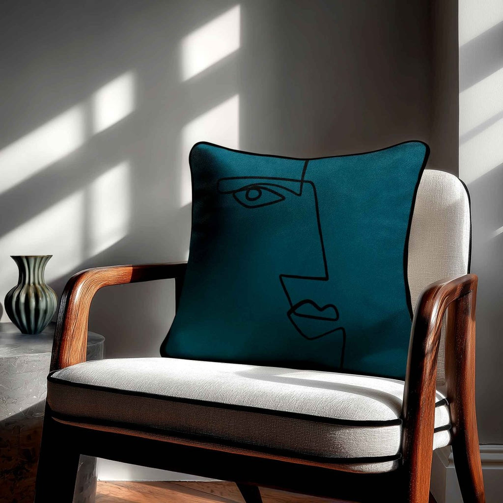 Angular Face | Sustainable Velvet Cushion - Teal 40 x 40 cm Standard by Izabela Peters