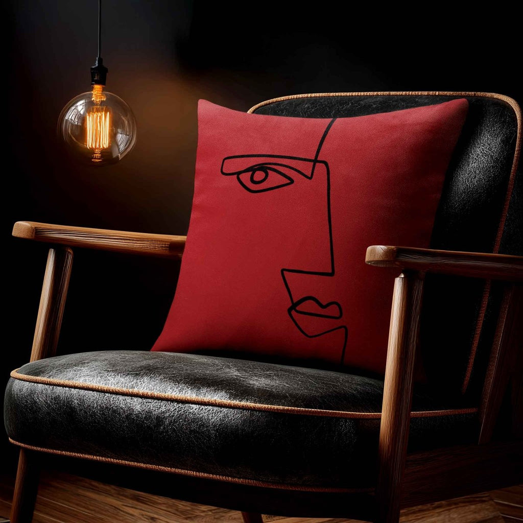 Angular Face | Sustainable Velvet Cushion - Crimson Muse 40 x 40 cm Standard by Izabela Peters