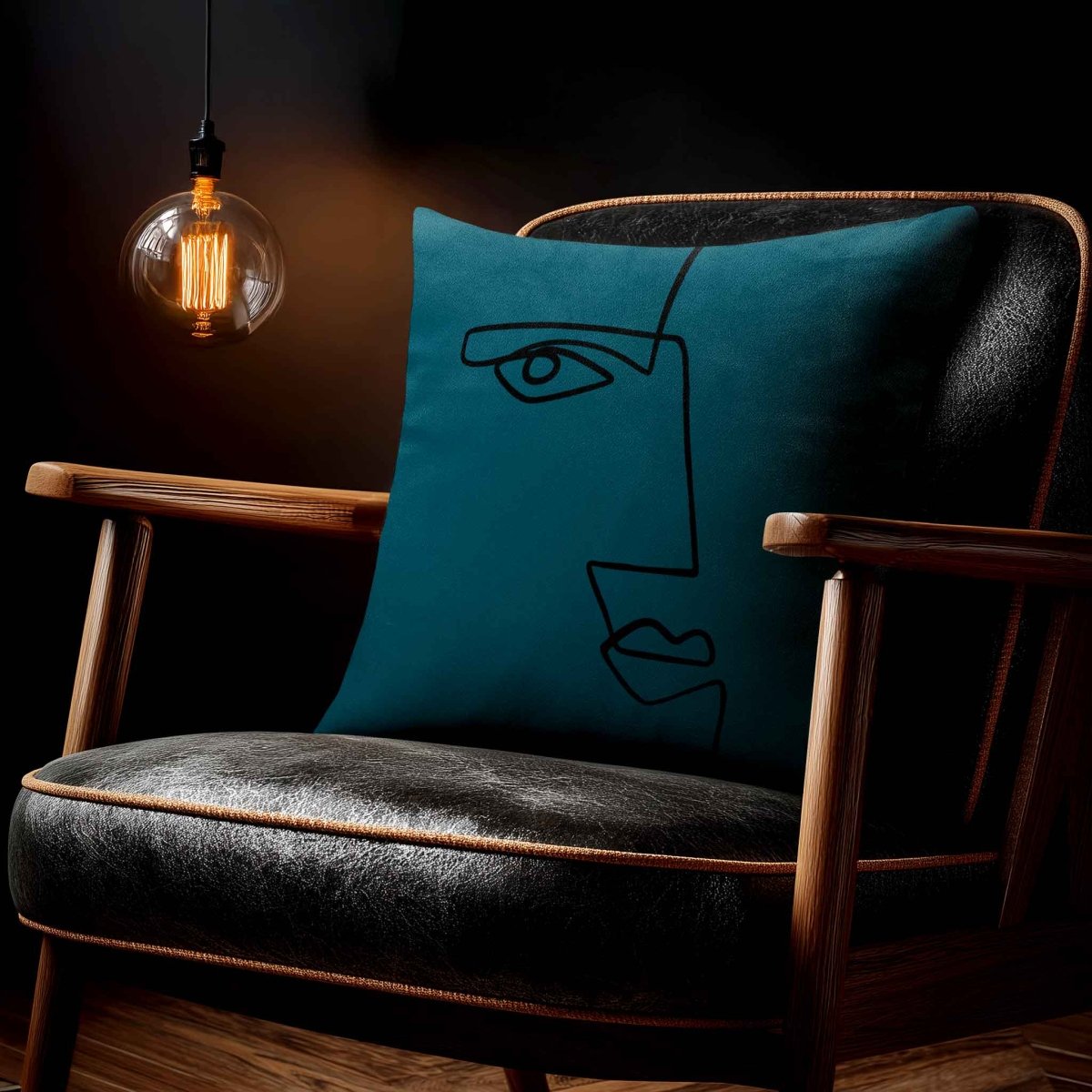 Angular Face | Sustainable Velvet Cushion - Teal 40 x 40 cm Standard by Izabela Peters