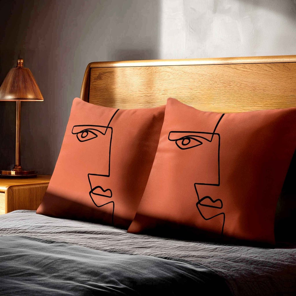 Angular Face | Sustainable Velvet Cushion - Burnt Ochre 40 x 40 cm Standard by Izabela Peters
