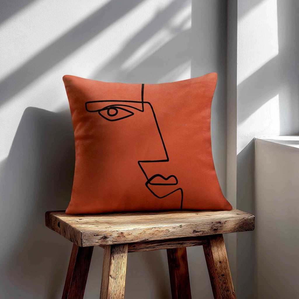 Angular Face | Sustainable Velvet Cushion - Burnt Ochre 40 x 40 cm Standard by Izabela Peters