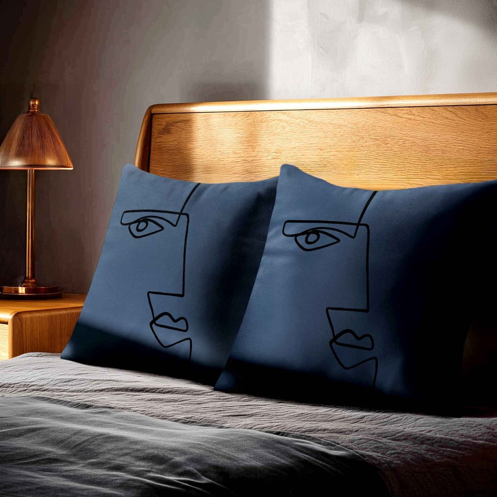 Angular Face | Sustainable Velvet Cushion - Petrol Blue 40 x 40 cm Standard by Izabela Peters