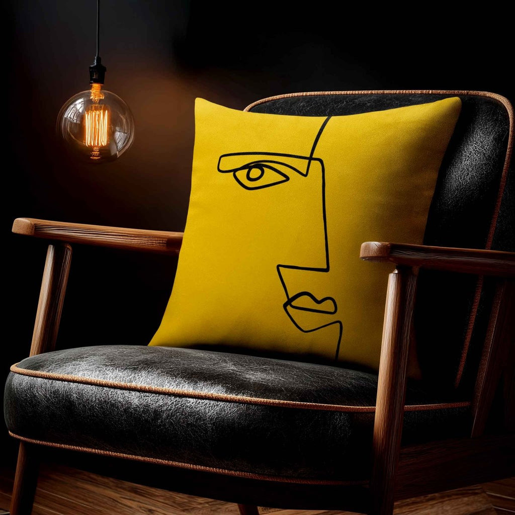 Angular Face | Sustainable Velvet Cushion - Mustard Ochre 40 x 40 cm Standard by Izabela Peters