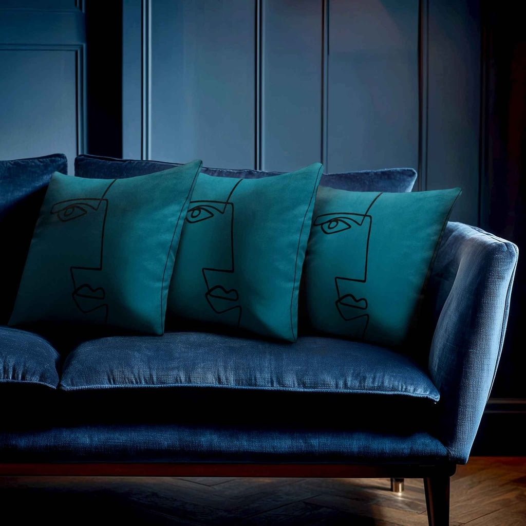 Angular Face | Sustainable Velvet Cushion - Teal 40 x 40 cm Standard by Izabela Peters