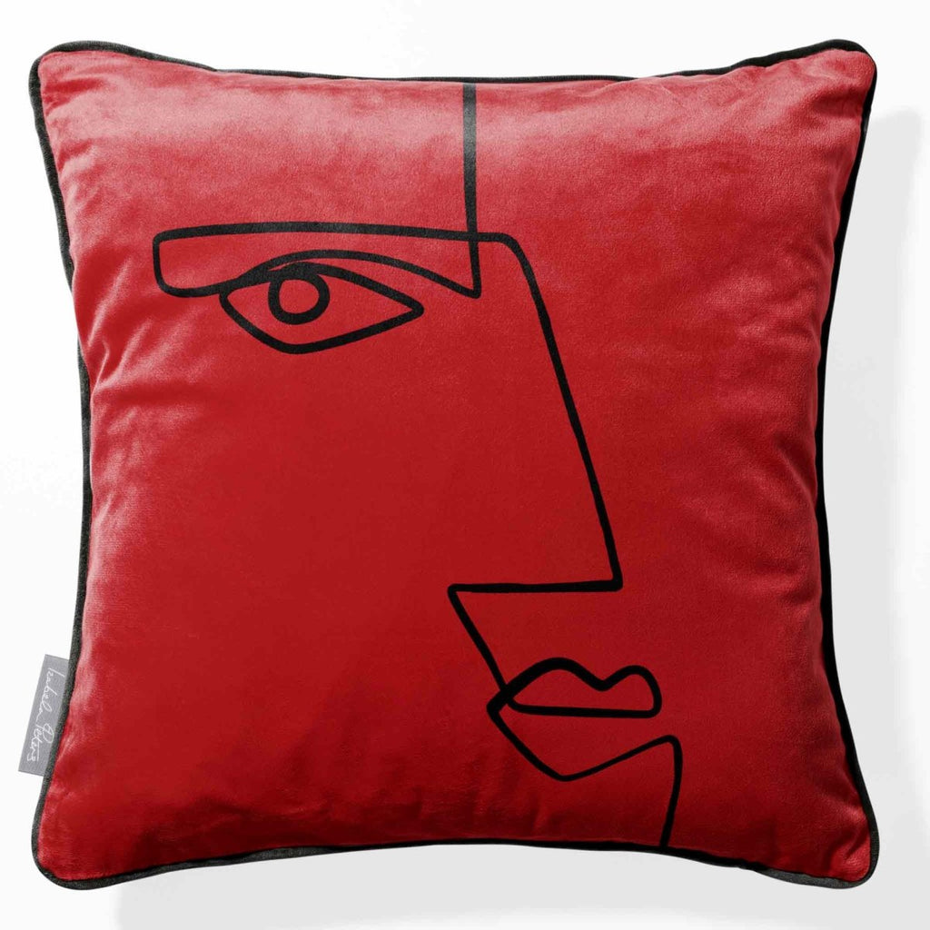 Angular Face | Sustainable Velvet Cushion - Crimson Muse 40 x 40 cm Piped by Izabela Peters