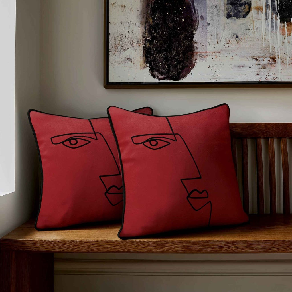 Angular Face | Sustainable Velvet Cushion - Crimson Muse 40 x 40 cm Standard by Izabela Peters