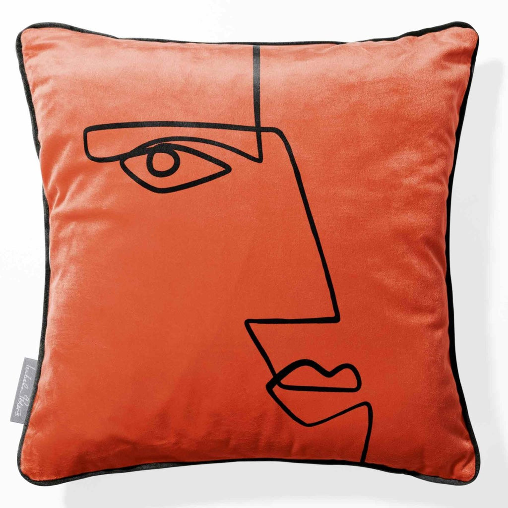 Angular Face | Sustainable Velvet Cushion - Burnt Ochre 40 x 40 cm Piped by Izabela Peters