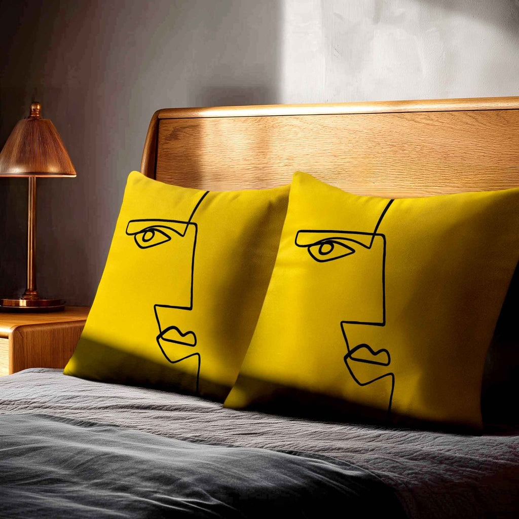 Angular Face | Sustainable Velvet Cushion - Mustard Ochre 40 x 40 cm Standard by Izabela Peters