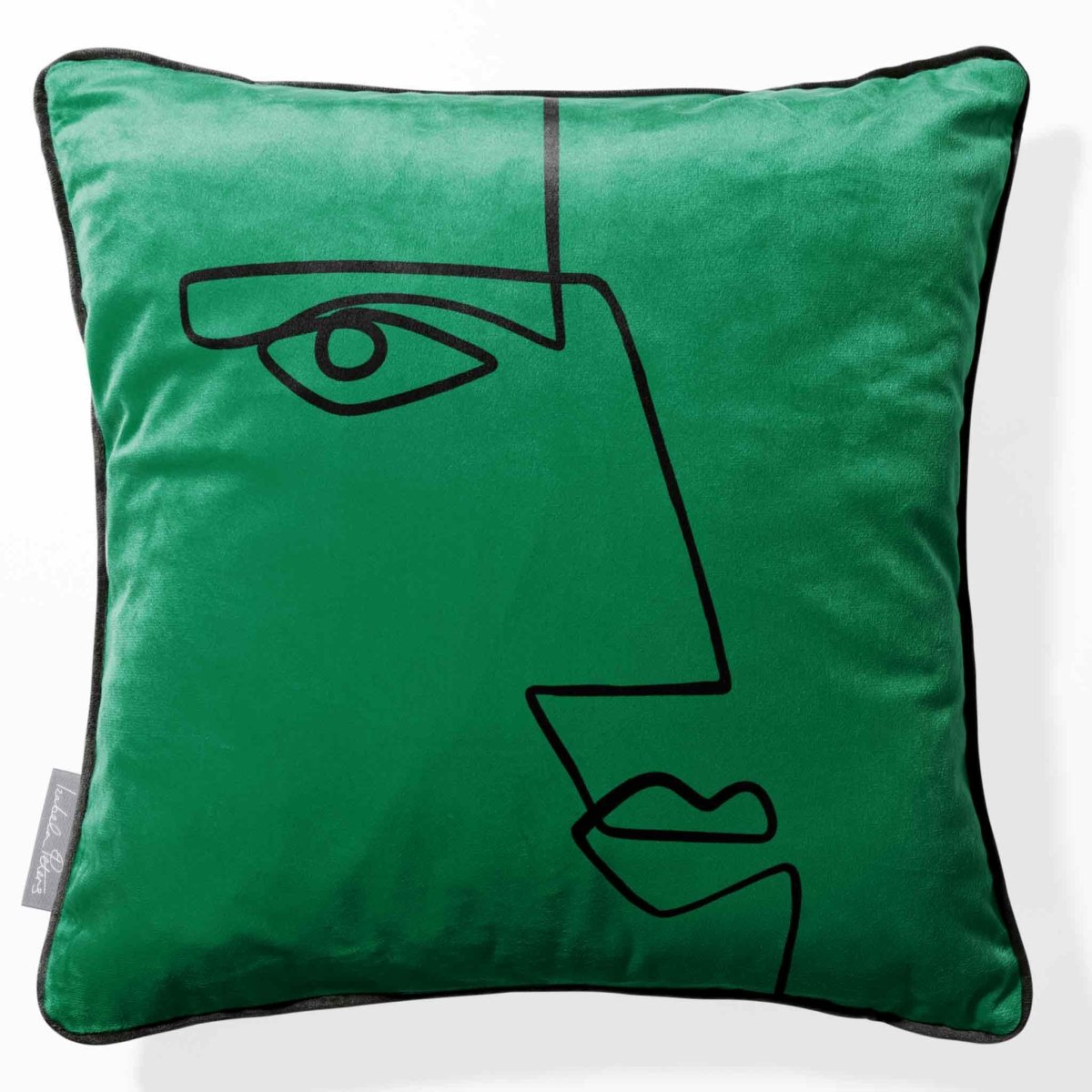 Angular Face | Sustainable Velvet Cushion - Emerald Green 40 x 40 cm Piped by Izabela Peters