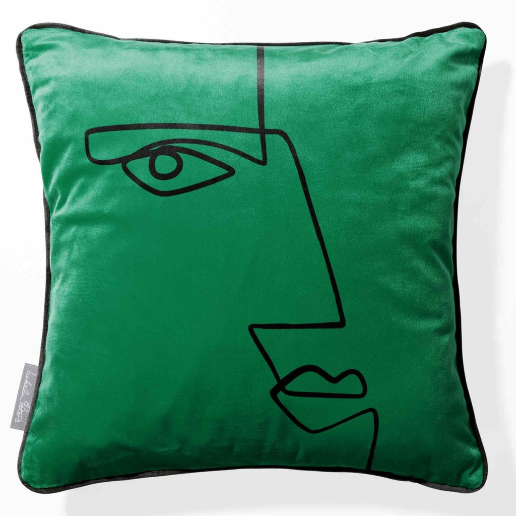 Angular Face | Sustainable Velvet Cushion - Emerald Green 40 x 40 cm Piped by Izabela Peters