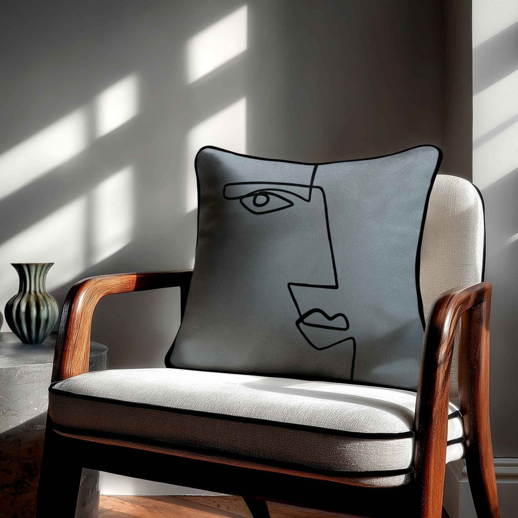 Angular Face | Sustainable Velvet Cushion - French Grey 40 x 40 cm Standard by Izabela Peters