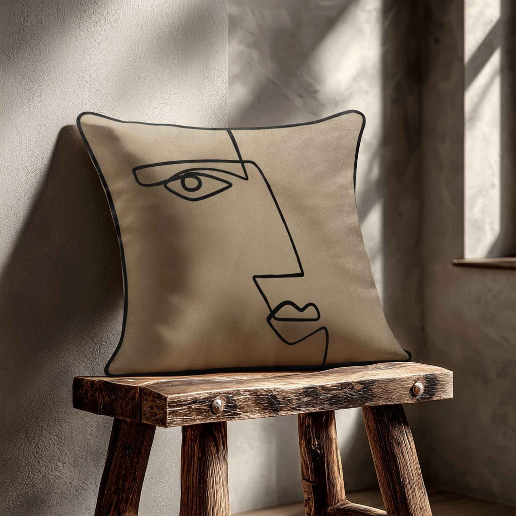 Angular Face | Sustainable Velvet Cushion - Taupe 40 x 40 cm Standard by Izabela Peters