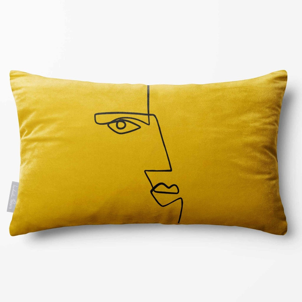Angular Face | Sustainable Velvet Rectangle Cushion - Mustard Ochre 50 x 30 cm Standard by Izabela Peters
