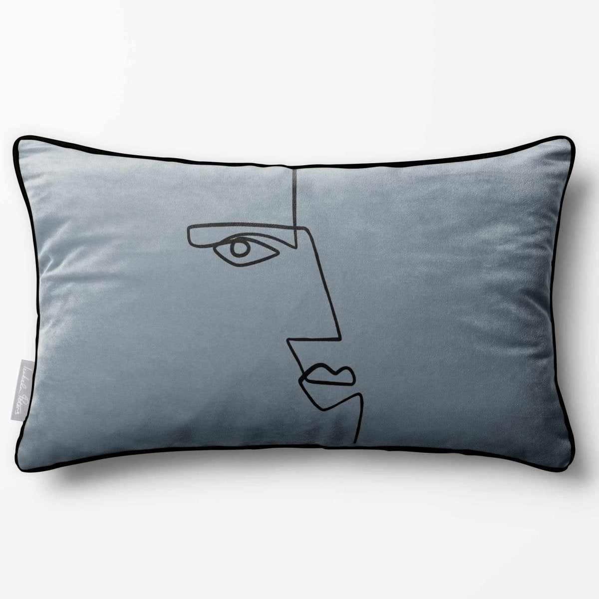 Angular Face | Sustainable Velvet Rectangle Cushion - French Grey 50 x 30 cm Piped by Izabela Peters
