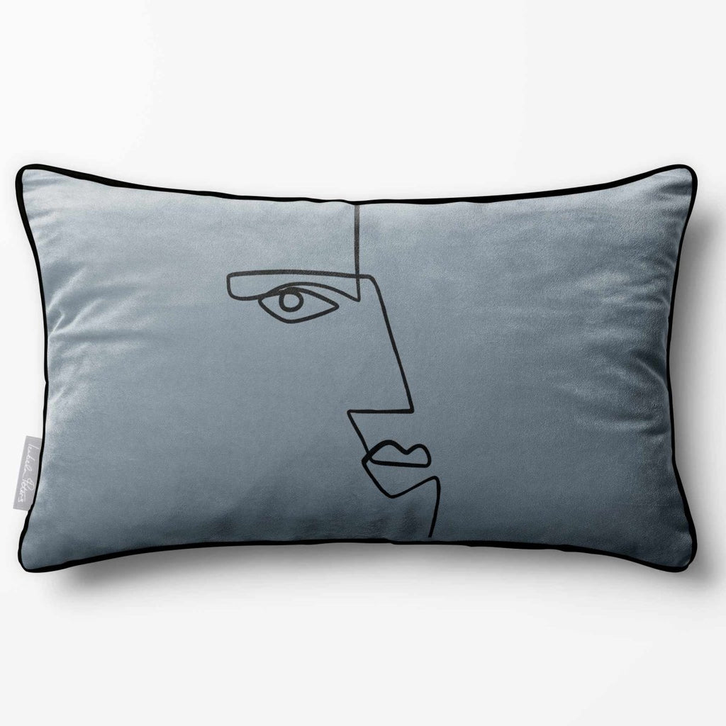 Angular Face | Sustainable Velvet Rectangle Cushion - French Grey 50 x 30 cm Piped by Izabela Peters