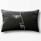 Angular Face | Sustainable Velvet Rectangle Cushion - Black & White 50 x 30 cm Piped by Izabela Peters
