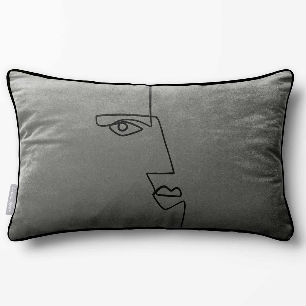 Angular Face | Sustainable Velvet Rectangle Cushion - Beluga 50 x 30 cm Piped by Izabela Peters