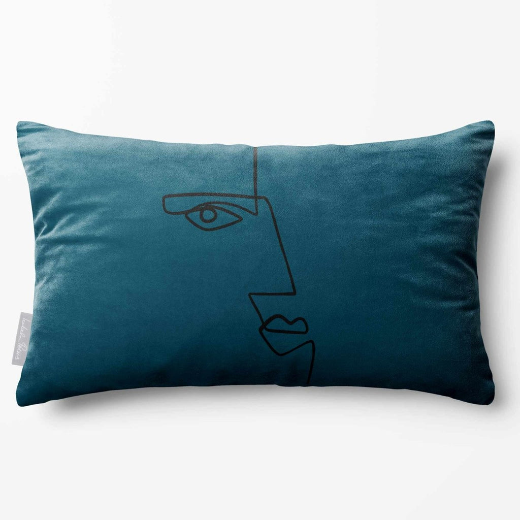 Angular Face | Sustainable Velvet Rectangle Cushion - Teal 50 x 30 cm Standard by Izabela Peters