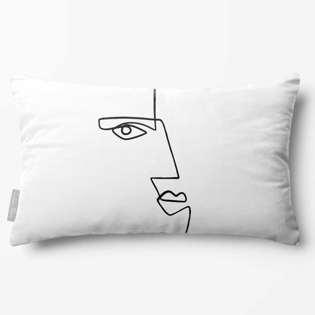 Angular Face | Sustainable Velvet Rectangle Cushion - White & Black 50 x 30 cm Standard by Izabela Peters
