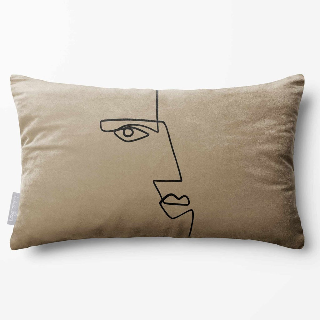 Angular Face | Sustainable Velvet Rectangle Cushion - Taupe 50 x 30 cm Standard by Izabela Peters