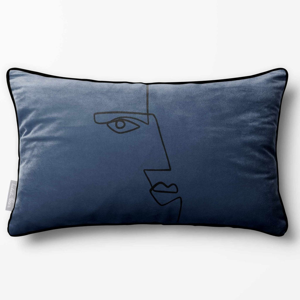 Angular Face | Sustainable Velvet Rectangle Cushion - Petrol Blue 50 x 30 cm Piped by Izabela Peters
