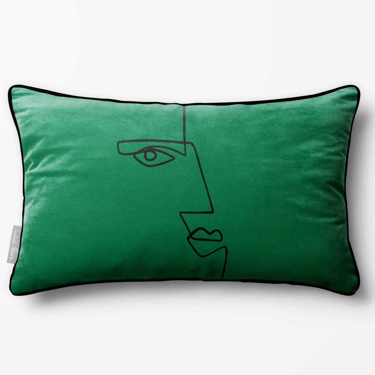 Angular Face | Sustainable Velvet Rectangle Cushion - Emerald Green 50 x 30 cm Piped by Izabela Peters