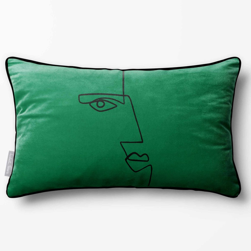 Angular Face | Sustainable Velvet Rectangle Cushion - Emerald Green 50 x 30 cm Piped by Izabela Peters