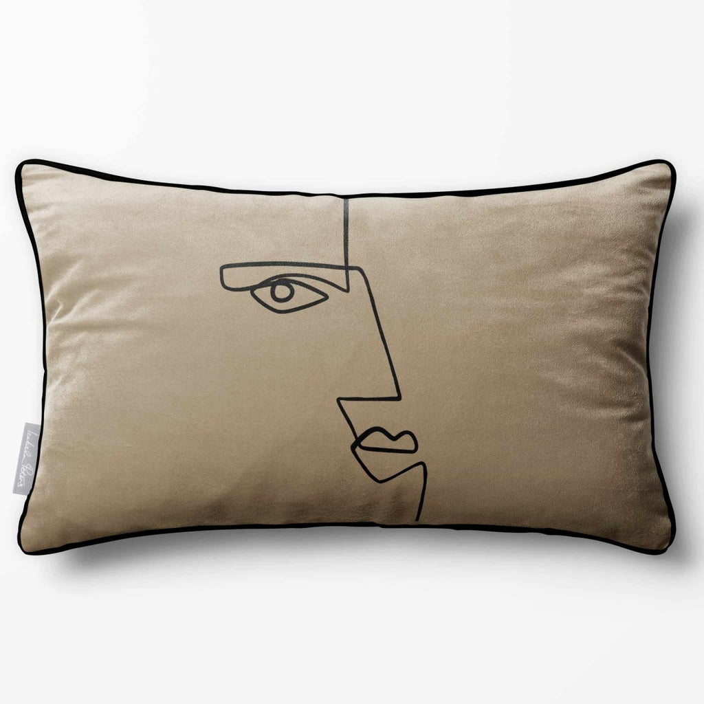 Angular Face | Sustainable Velvet Rectangle Cushion - Taupe 50 x 30 cm Piped by Izabela Peters