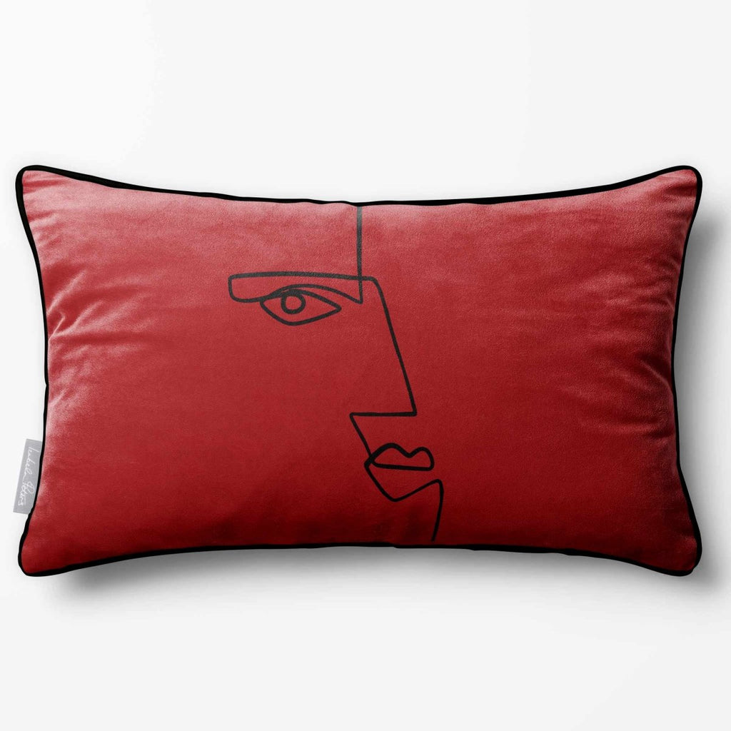 Angular Face | Sustainable Velvet Rectangle Cushion - Crimson Muse 50 x 30 cm Piped by Izabela Peters