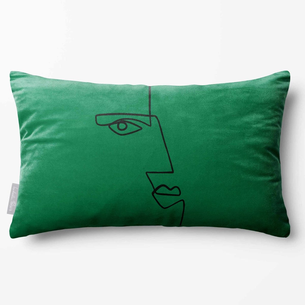 Angular Face | Sustainable Velvet Rectangle Cushion - Emerald Green 50 x 30 cm Standard by Izabela Peters